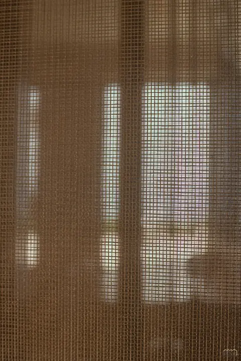 Woven bronze mesh screen filtering daylight